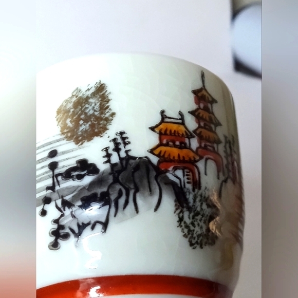Saki Cup Kutani Pagoda Black Mountain Single Replacement/Addition Collectible 2" - Picture 2 of 6
